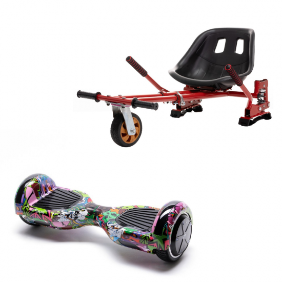 Set Hoverboard cu Scaun, Hoverkart Rosu cu Suspensii Duble, Boxe Bluetooth, Lumini LED si Auto Balans, roti 6.5'', 15km Autonomie, Putere 700W, Baterie 4Ah Samsung Cell, Smart Balance Regular Multicolor