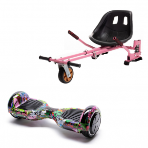 Pachet Hoverboard cu Scaun Smartbalance™, Regular Multicolor, roti 6.5 inch, Bluetooth, Autobalans, LED Lights, 700W, Baterie cu Celule Samsung + Scaun Hoverboard cu Suspensii Roz