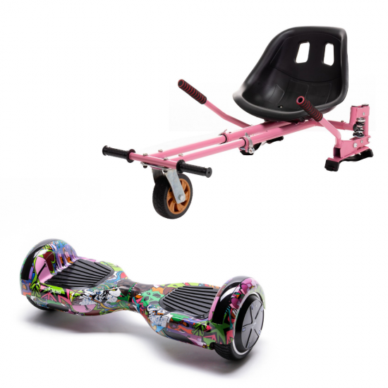 Set Hoverboard cu Scaun, Hoverkart Roz cu Suspensii Duble, Boxe Bluetooth, Lumini LED si Auto Balans, roti 6.5'', 15km Autonomie, Putere 700W, Baterie 4Ah Samsung Cell, Smart Balance Regular Multicolor