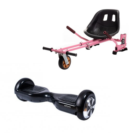 Set Hoverboard cu Scaun, Hoverkart Roz cu Suspensii Duble, Boxe Bluetooth, Lumini LED si Auto Balans, roti 6.5'', 15km Autonomie, Putere 700W, Baterie 4Ah Samsung Cell, Smart Balance Regular Black