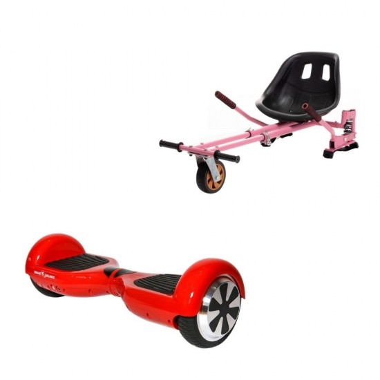 Set Hoverboard cu Scaun, Hoverkart Roz cu Suspensii Duble, Boxe Bluetooth, Lumini LED si Auto Balans, roti 6.5'', 15km Autonomie, Putere 700W, Baterie 4Ah Samsung Cell, Smart Balance Regular Red PowerBoard