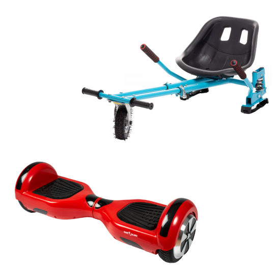 Set Hoverboard cu Scaun, Hoverkart Albastru cu Suspensii Duble, Boxe Bluetooth, Lumini LED si Auto Balans, roti 6.5'', 15km Autonomie, Putere 700W, Baterie 4Ah Samsung Cell, Smart Balance Regular Red