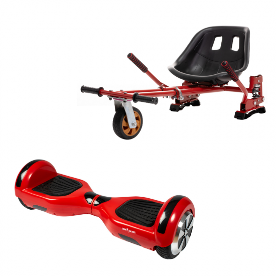 Set Hoverboard cu Scaun, Hoverkart Rosu cu Suspensii Duble, Boxe Bluetooth, Lumini LED si Auto Balans, roti 6.5'', 15km Autonomie, Putere 700W, Baterie 4Ah Samsung Cell, Smart Balance Regular Red