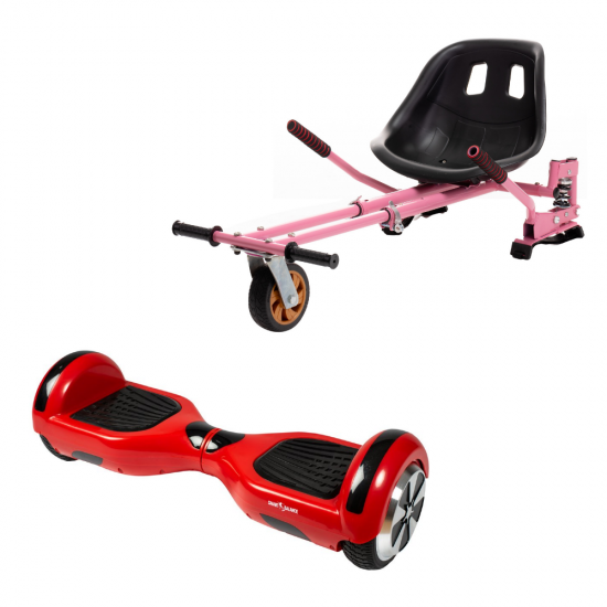 Set Hoverboard cu Scaun, Hoverkart Roz cu Suspensii Duble, Boxe Bluetooth, Lumini LED si Auto Balans, roti 6.5'', 15km Autonomie, Putere 700W, Baterie 4Ah Samsung Cell, Smart Balance Regular Red