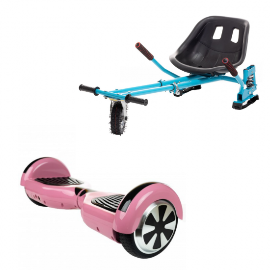 Set Hoverboard cu Scaun, Hoverkart Albastru cu Suspensii Duble, Boxe Bluetooth, Lumini LED si Auto Balans, roti 6.5'', 15km Autonomie, Putere 700W, Baterie 4Ah Samsung Cell, Smart Balance Regular Pink