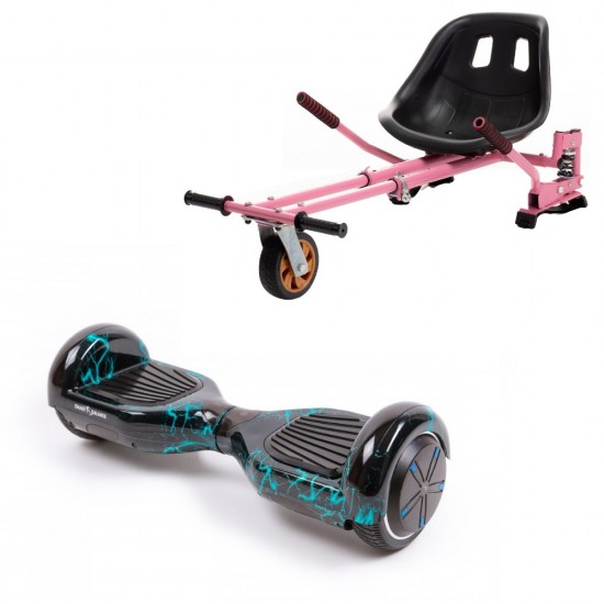 Set Hoverboard cu Scaun, Hoverkart Roz cu Suspensii Duble, Boxe Bluetooth, Lumini LED si Auto Balans, roti 6.5'', 15km Autonomie, Putere 700W, Baterie 4Ah Samsung Cell, Smart Balance Regular Thunderstorm