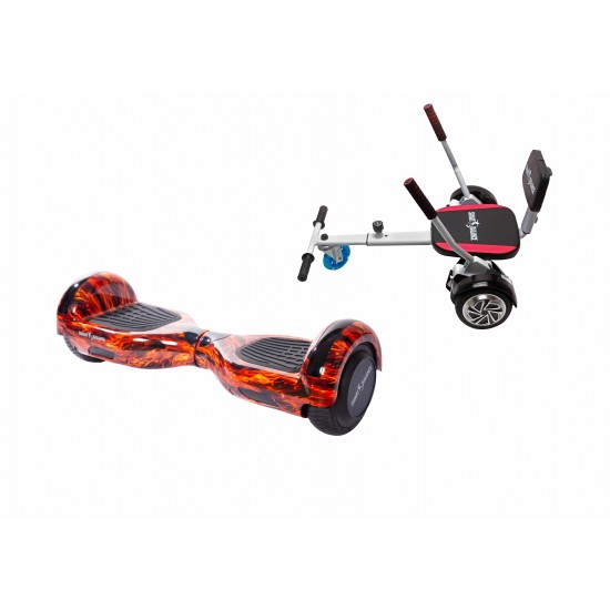 Set Hoverboard cu Scaun, Hoverkart Confort, Boxe Bluetooth, Lumini LED si Auto Balans, roti 6.5'', 15km Autonomie, Putere 700W, Baterie 4Ah Samsung Cell, Smart Balance Regular Flame