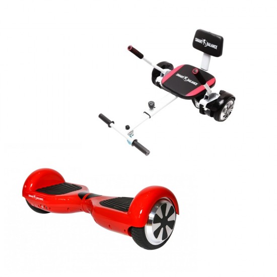 Set Hoverboard cu Scaun, Hoverkart Confort, Boxe Bluetooth, Lumini LED si Auto Balans, roti 6.5'', 15km Autonomie, Putere 700W, Baterie 4Ah Samsung Cell, Smart Balance Regular Red PowerBoard