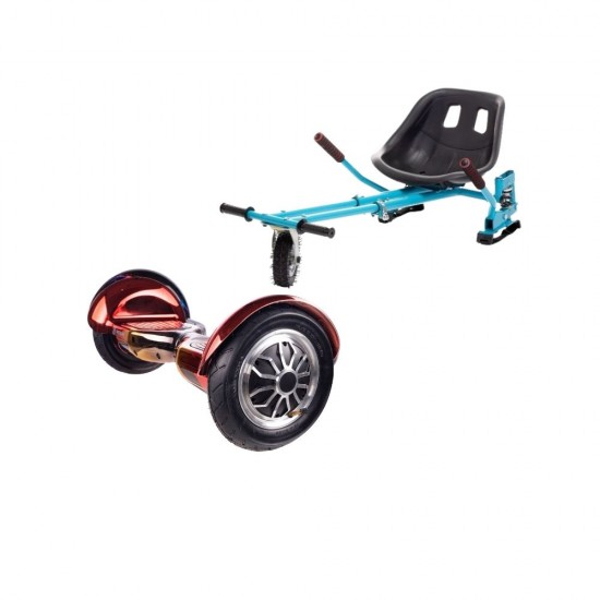 Set Hoverboard OffRoad cu Scaun, Hoverkart Albastru cu Suspensii Duble, Boxe Bluetooth, Lumini LED si Auto Balans, roti 10'', 15km Autonomie, Putere 700W, Baterie 4Ah Samsung Cell, Smart Balance OffRoad Sunset