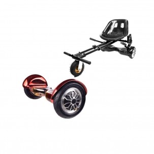 Set Hoverboard OffRoad cu Scaun, Hoverkart Negru cu Suspensii Duble, Boxe Bluetooth, Lumini LED si Auto Balans, roti 10'', 15km Autonomie, Putere 700W, Baterie 4Ah Samsung Cell, Smart Balance OffRoad Sunset