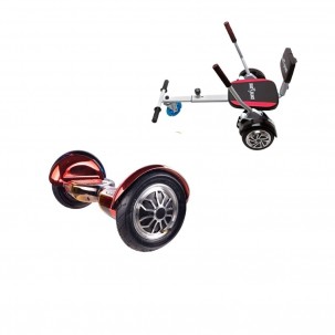Set Hoverboard OffRoad cu Scaun, Hoverkart Confort, Boxe Bluetooth, Lumini LED si Auto Balans, roti 10'', 15km Autonomie, Putere 700W, Baterie 4Ah Samsung Cell, Smart Balance OffRoad Sunset