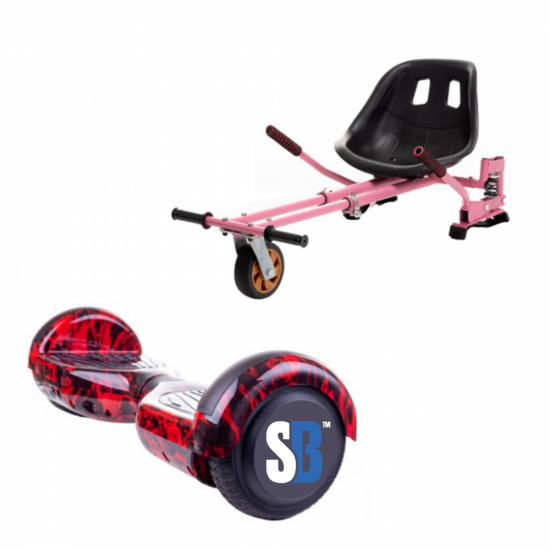 Set Hoverboard cu Scaun, Hoverkart Roz cu Suspensii Duble, Boxe Bluetooth, Lumini LED si Auto Balans, roti 6.5'', 15km Autonomie, Putere 700W, Baterie 4Ah Samsung Cell, Smart Balance Regular Flame cu maner