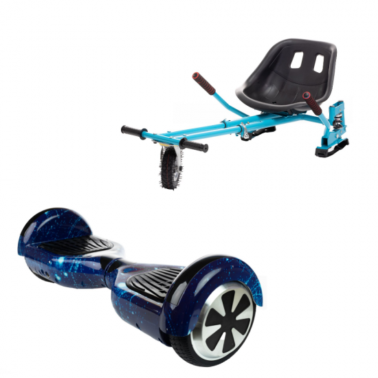 Set Hoverboard cu Scaun, Hoverkart Albastru cu Suspensii Duble, Boxe Bluetooth, Lumini LED si Auto Balans, roti 6.5'', 15km Autonomie, Putere 700W, Baterie 4Ah Samsung Cell, Smart Balance Regular Galaxy Blue