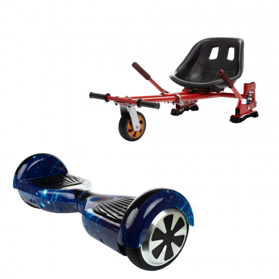 Set Hoverboard cu Scaun, Hoverkart Rosu cu Suspensii Duble, Boxe Bluetooth, Lumini LED si Auto Balans, roti 6.5'', 15km Autonomie, Putere 700W, Baterie 4Ah Samsung Cell, Smart Balance Regular Galaxy Blue