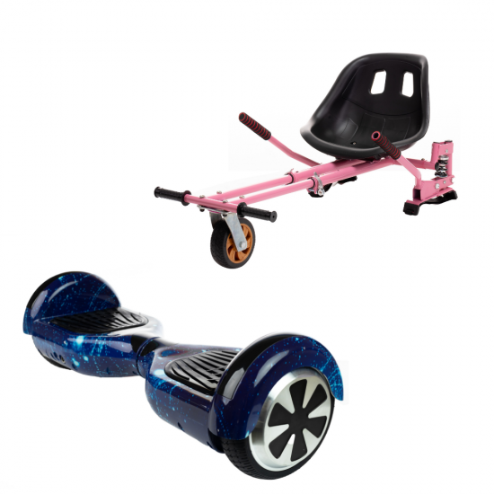 Set Hoverboard cu Scaun, Hoverkart Roz cu Suspensii Duble, Boxe Bluetooth, Lumini LED si Auto Balans, roti 6.5'', 15km Autonomie, Putere 700W, Baterie 4Ah Samsung Cell, Smart Balance Regular Galaxy Blue