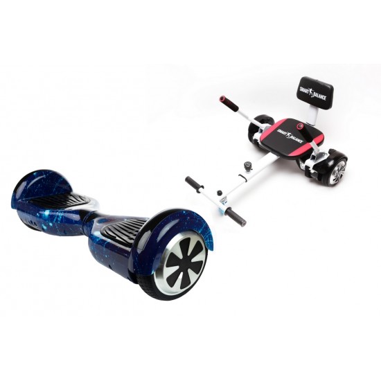 Set Hoverboard cu Scaun, Hoverkart Confort, Boxe Bluetooth, Lumini LED si Auto Balans, roti 6.5'', 15km Autonomie, Putere 700W, Baterie 4Ah Samsung Cell, Smart Balance Regular Galaxy Blue