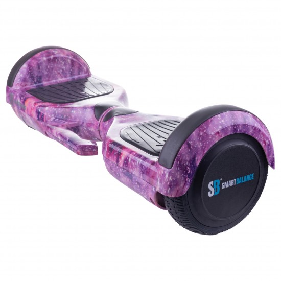 Hoverboard Smart Balance, Regular Galaxy Pink cu maner, roti 6.5 inch, Bluetooth, Autobalans, Led Lights, 700W, Baterie cu Celule Samsung