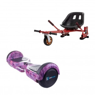 Pachet Hoverboard cu Scaun Smartbalance™, Regular Galaxy Pink cu maner, roti 6.5 inch, Bluetooth, Autobalans, LED Lights, 700W, Baterie cu Celule Samsung + Scaun Hoverboard cu Suspensii Rosu