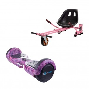 Pachet Hoverboard cu Scaun Smartbalance™, Regular Galaxy Pink cu maner, roti 6.5 inch, Bluetooth, Autobalans, LED Lights, 700W, Baterie cu Celule Samsung + Scaun Hoverboard cu Suspensii Roz