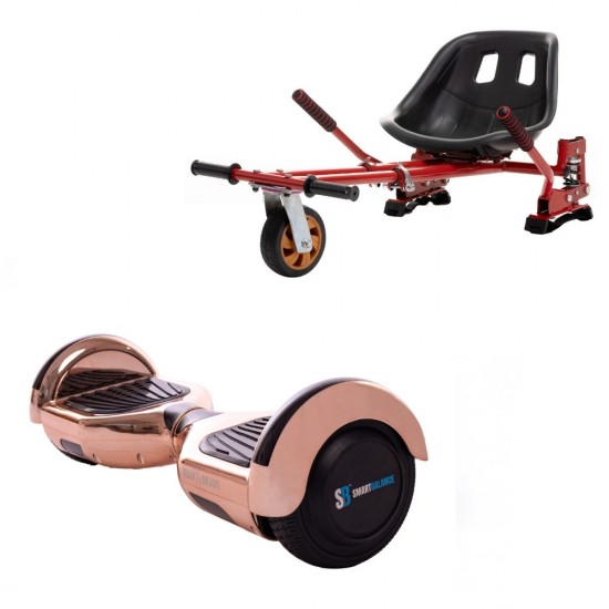 Set Hoverboard cu Scaun, Hoverkart Rosu cu Suspensii Duble, Boxe Bluetooth, Lumini LED si Auto Balans, roti 6.5'', 15km Autonomie, Putere 700W, Baterie 4Ah Samsung Cell, Smart Balance Regular Iron Special