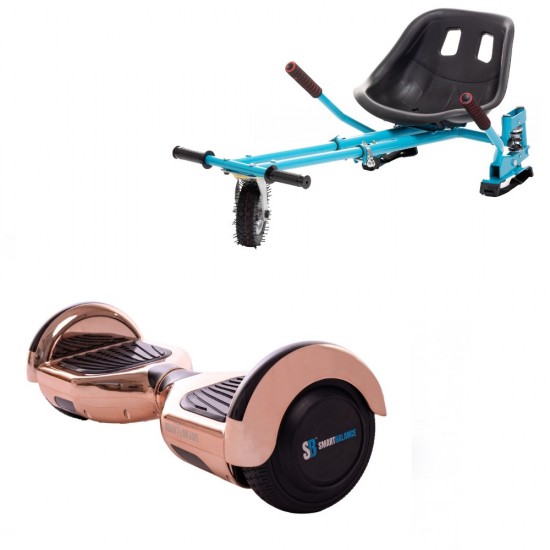 Set Hoverboard cu Scaun, Hoverkart Albastru cu Suspensii Duble, Boxe Bluetooth, Lumini LED si Auto Balans, roti 6.5'', 15km Autonomie, Putere 700W, Baterie 4Ah Samsung Cell, Smart Balance Regular Iron Special