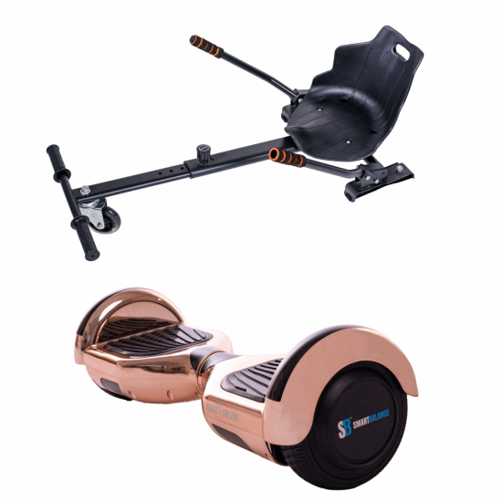 Set Hoverboard cu Scaun, Hoverkart Ergonomic, Boxe Bluetooth, Lumini LED si Auto Balans, roti 6.5'', 15km Autonomie, Putere 700W, Baterie 4Ah Samsung Cell, Smart Balance Regular Iron Special