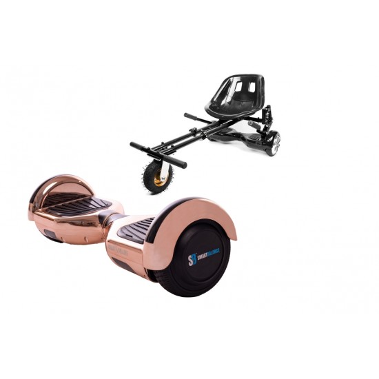 Set Hoverboard cu Scaun, Hoverkart Negru cu Suspensii Duble, Boxe Bluetooth, Lumini LED si Auto Balans, roti 6.5'', 15km Autonomie, Putere 700W, Baterie 4Ah Samsung Cell, Smart Balance Regular Iron Special