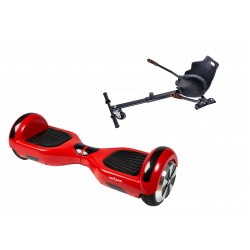 Set Hoverboard cu Scaun, Hoverkart Ergonomic, Boxe Bluetooth, Lumini LED si Auto Balans, roti 6.5'', 15km Autonomie, Putere 700W, Baterie 4Ah Samsung Cell, Smart Balance Regular Red