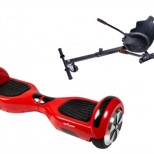 Set Hoverboard cu Scaun, Hoverkart Ergonomic, Boxe Bluetooth, Lumini LED si Auto Balans, roti 6.5'', 15km Autonomie, Putere 700W, Baterie 4Ah Samsung Cell, Smart Balance Regular Red
