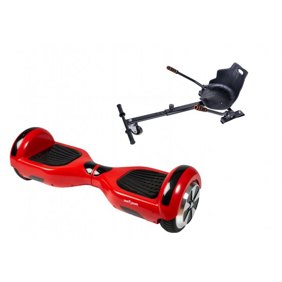 Pachet Hoverboard 6.5 inch cu Scaun Standard, Regular Red, Autonomie Extinsa si Hoverkart Ergonomic Negru, Smart Balance