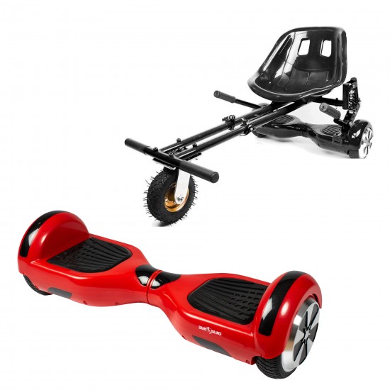 Pachet Hoverboard 6.5 inch cu Scaun cu Suspensii, Regular Red, Autonomie Extinsa si Hoverkart Negru cu Suspensii Duble, Smart Balance