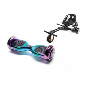 Set Hoverboard cu Scaun, Hoverkart Negru cu Suspensii Duble, Boxe Bluetooth, Lumini LED si Auto Balans, roti 6.5'', 15km Autonomie, Putere 700W, Baterie 4Ah Samsung Cell, Smart Balance Regular Dakota