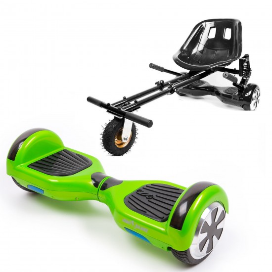 Pachet Hoverboard 6.5 inch cu Scaun cu Suspensii, Regular Green, Autonomie Extinsa si Hoverkart Negru cu Suspensii Duble, Smart Balance