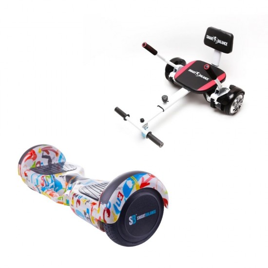 Set Hoverboard cu Scaun, Hoverkart Confort, Boxe Bluetooth, Lumini LED si Auto Balans, roti 6.5'', 15km Autonomie, Putere 700W, Baterie 4Ah Samsung Cell, Smart Balance Regular Splash cu maner