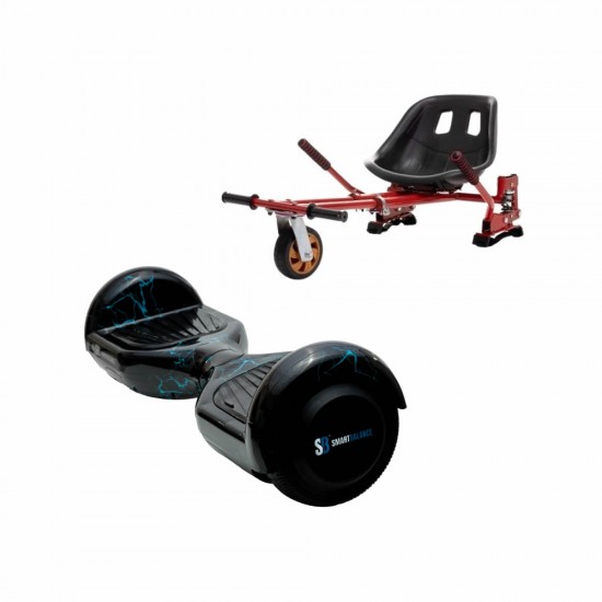 Set Hoverboard cu Scaun, Hoverkart Rosu cu Suspensii Duble, Boxe Bluetooth, Lumini LED si Auto Balans, roti 6.5'', 15km Autonomie, Putere 700W, Baterie 4Ah Samsung Cell, Smart Balance Regular Thunderstorm Blue