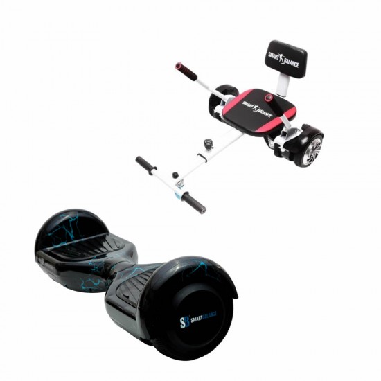 Set Hoverboard cu Scaun, Hoverkart Confort, Boxe Bluetooth, Lumini LED si Auto Balans, roti 6.5'', 15km Autonomie, Putere 700W, Baterie 4Ah Samsung Cell, Smart Balance Regular Thunderstorm Blue