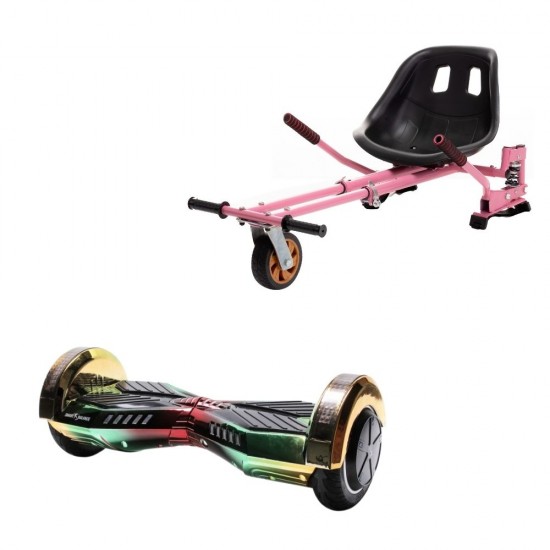 Set Hoverboard cu Scaun, Hoverkart Roz cu Suspensii Duble, Boxe Bluetooth, Lumini LED si Auto Balans, roti 8'', 15km Autonomie, Putere 700W, Baterie 4Ah Samsung Cell, Smart Balance Transformers California 