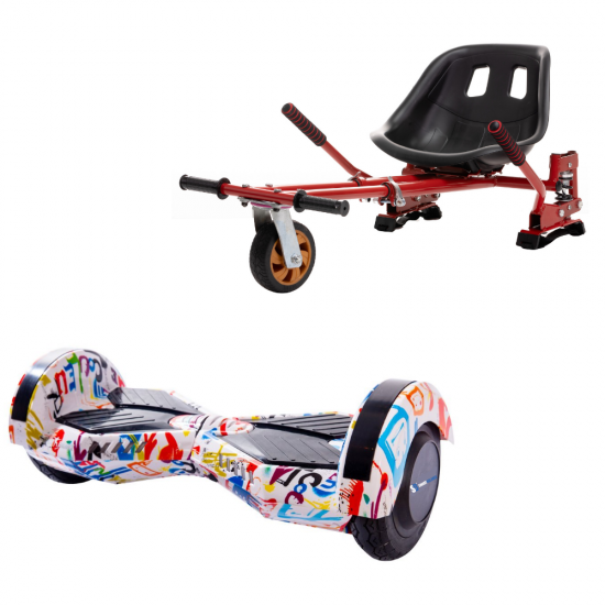 Set Hoverboard cu Scaun, Hoverkart Rosu cu Suspensii Duble, Boxe Bluetooth, Lumini LED si Auto Balans, roti 6.5'', 15km Autonomie, Putere 700W, Baterie 4Ah Samsung Cell, Smart Balance Transformers Splash