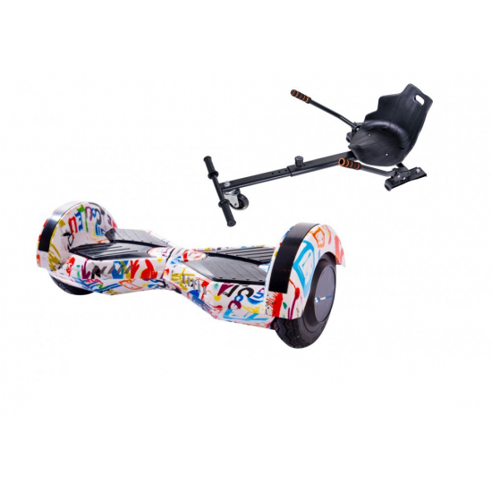 Pachet Hoverboard 8 inch cu Scaun Standard, Transformers Splash, Autonomie Standard si Hoverkart Ergonomic Negru, Smart Balance