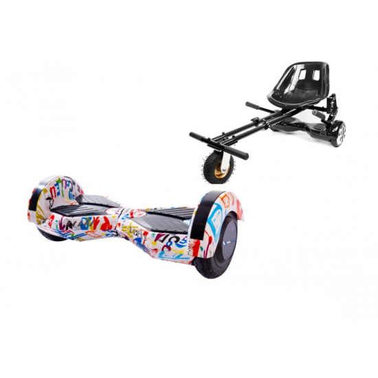Pachet Hoverboard 6.5 inch cu Scaun cu Suspensii, Transformers Splash, Autonomie Standard si Hoverkart Negru cu Suspensii Duble, Smart Balance