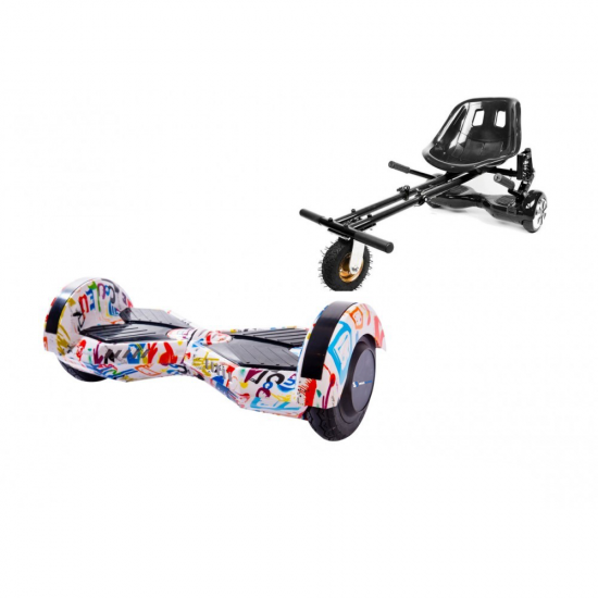 Pachet Hoverboard 6.5 inch cu Scaun cu Suspensii, Transformers Splash, Autonomie Extinsa si Hoverkart Negru cu Suspensii Duble, Smart Balance