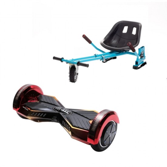 Set Hoverboard cu Scaun, Hoverkart Albastru cu Suspensii Duble, Boxe Bluetooth, Lumini LED si Auto Balans, roti 6.5'', 15km Autonomie, Putere 700W, Baterie 4Ah Samsung Cell, Smart Balance Transformers Sunset