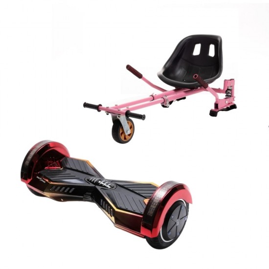 Set Hoverboard cu Scaun, Hoverkart Roz cu Suspensii Duble, Boxe Bluetooth, Lumini LED si Auto Balans, roti 6.5'', 15km Autonomie, Putere 700W, Baterie 4Ah Samsung Cell, Smart Balance Transformers Sunset