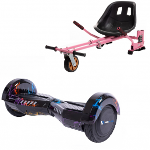 Set Hoverboard cu Scaun, Hoverkart Roz cu Suspensii Duble, Boxe Bluetooth, Lumini LED si Auto Balans, roti 6.5'', 15km Autonomie, Putere 700W, Baterie 4Ah Samsung Cell, Smart Balance Transformers Thunderstorm