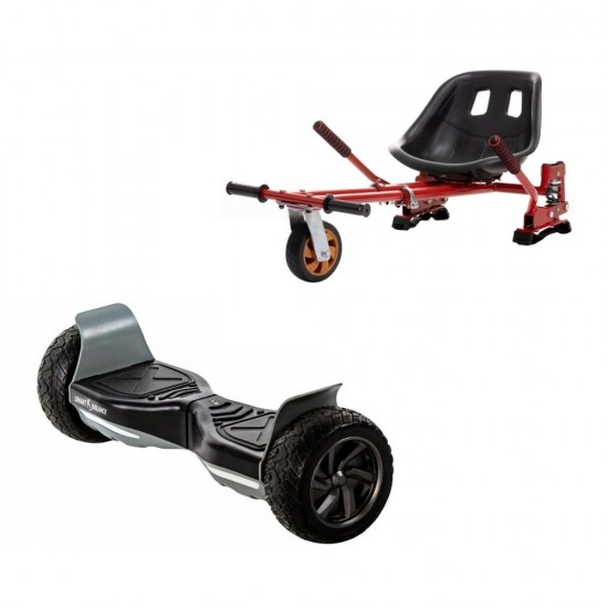 Set Hoverboard All Terrain cu Scaun, Hoverkart Rosu cu Suspensii Duble, Boxe Bluetooth, Lumini LED si Auto Balans, roti 8.5'', 15km Autonomie, Putere 700W, Baterie 4Ah Samsung Cell, Smart Balance Hummer Black