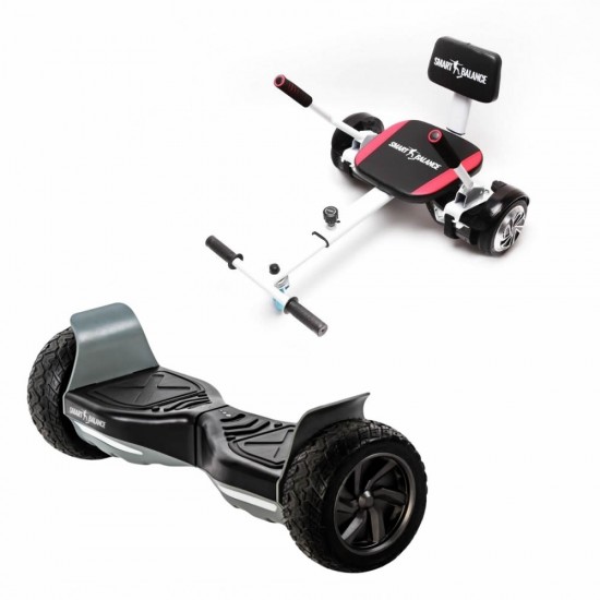 Set Hoverboard All Terrain cu Scaun, Hoverkart Confort, Boxe Bluetooth, Lumini LED si Auto Balans, roti 8.5'', 15km Autonomie, Putere 700W, Baterie 4Ah Samsung Cell, Smart Balance Hummer Black