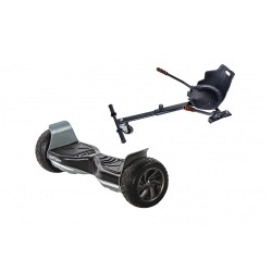 Set Hoverboard All Terrain cu Scaun, Hoverkart Ergonomic, Boxe Bluetooth, Lumini LED si Auto Balans, roti 8.5'', 15km Autonomie, Putere 700W, Baterie 4Ah Samsung Cell, Smart Balance Hummer Black