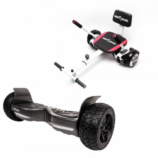 Set Hoverboard All Terrain cu Scaun, Hoverkart Confort, Boxe Bluetooth, Lumini LED si Auto Balans, roti 8.5'', 15km Autonomie, Putere 700W, Baterie 4Ah Samsung Cell, Smart Balance Hummer Carbon