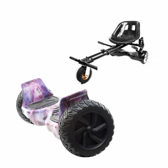Pachet Hoverboard 8.5 inch cu Scaun cu Suspensii, Hummer Galaxy, Autonomie Standard si Hoverkart Negru cu Suspensii Duble, Smart Balance