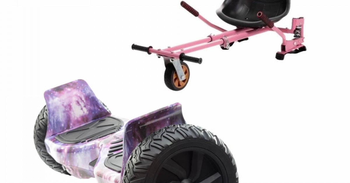 Set Hoverboard All Terrain cu Scaun, Hoverkart Roz cu Suspensii Duble ...